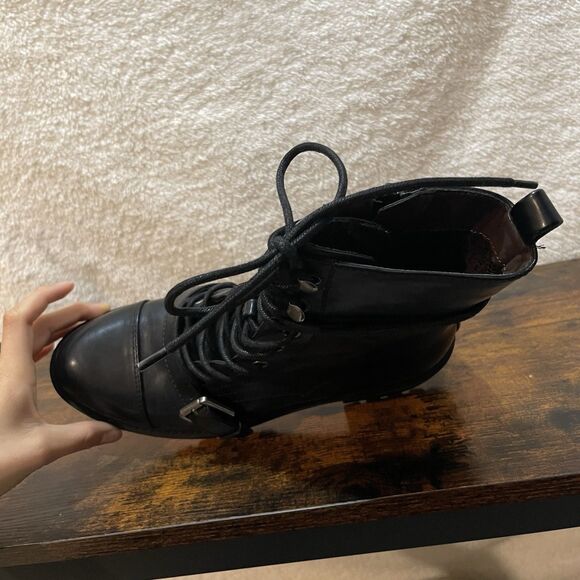 Womens Boots Size 10M White Mountain Combat Decree Black Buckle Zip Lace - Picture 12 of 16